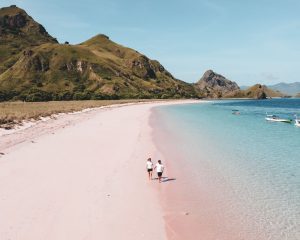 Pink Beach (Waturandatrip.com) Sailing Trip Labuan Bajo Komodo Island Komodo National Park.Pink Beach with pink sand during a Komodo island trip
