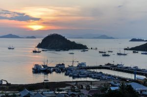 Labuan Bajo Sunset Komodo Island Komodo Island Trip.Labuan Bajo harbor as the starting point of a Komodo island trip